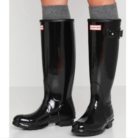 Hunter Original Tall Gloss Rain Boots Black - Picture 1 of 16
